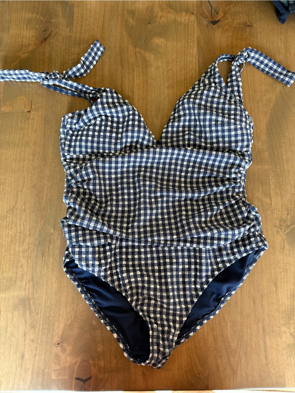 Womens Navy Gingham One-Piece Swimsuit XXL